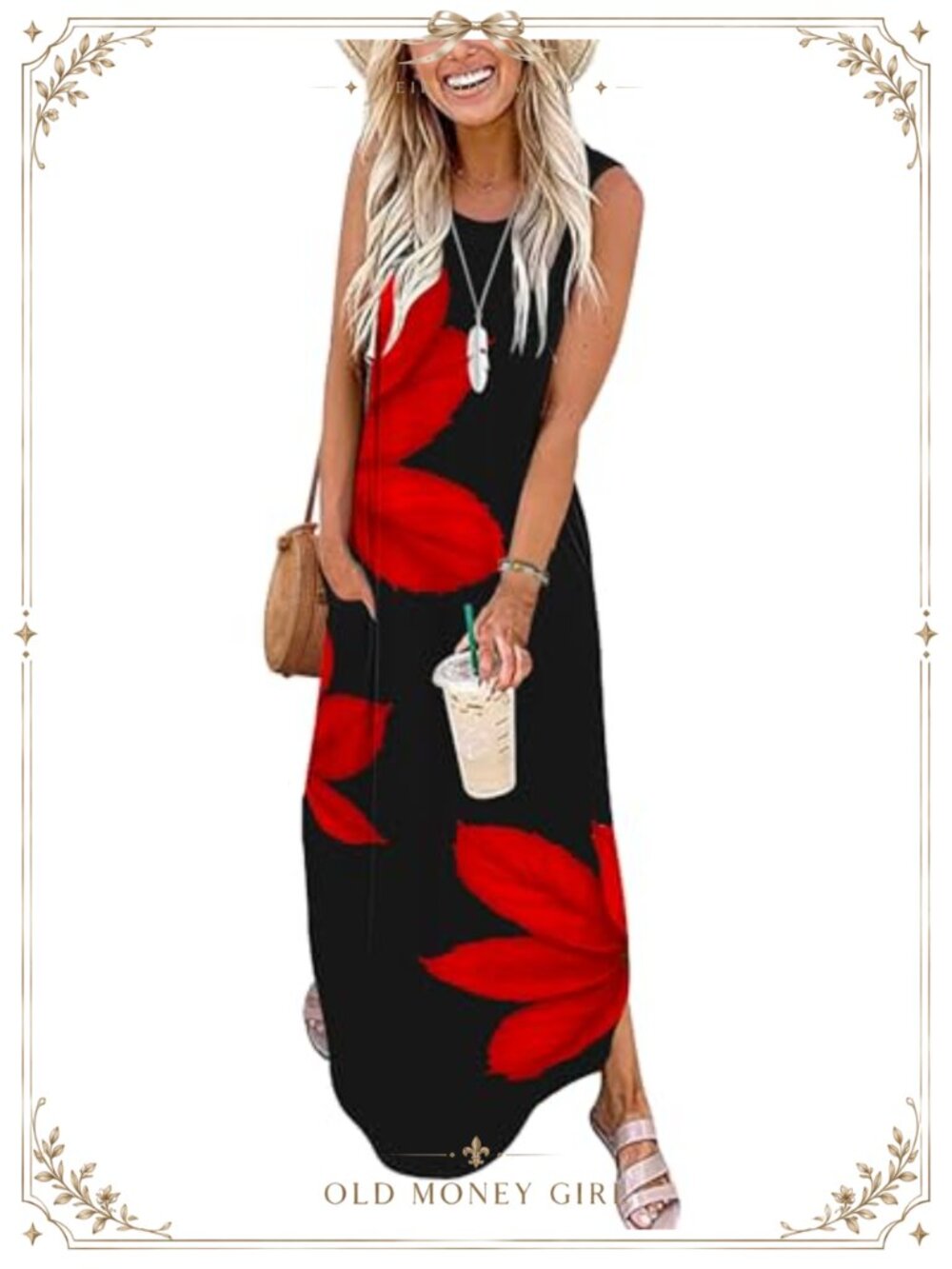 Womens Summer Sleeveless Maxi Sun Dress with Pockets Flowy Beach Cover Up